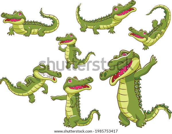 Cute Crocodile Various Positions Vector Illustration Stock Vector ...