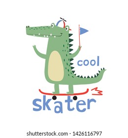 cute crocodile vector drawn for tee print