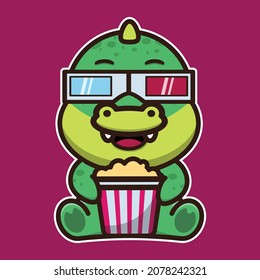 Cute crocodile watching a movie. Cute animal cartoon illustration.