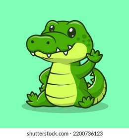 Cute Crocodile Waving Hand Cartoon Vector Icon Illustration  Animal Nature Icon Concept Isolated Premium Vector  Flat Cartoon Style