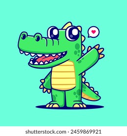 Cute Crocodile Waving Hand Cartoon Vector Icon Illustration. Animal Nature Icon Concept Isolated Premium Vector. Flat Cartoon Style