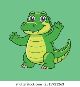 Cute Crocodile Waving Hand Cartoon Vector Icon Illustration Isolated Background