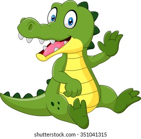 Cute crocodile waving hand isolated on white background