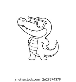 Cute crocodile wearing glasses with hands on his waist