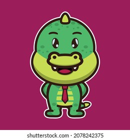 Cute crocodile wearing a tie. Cute animal cartoon illustration.