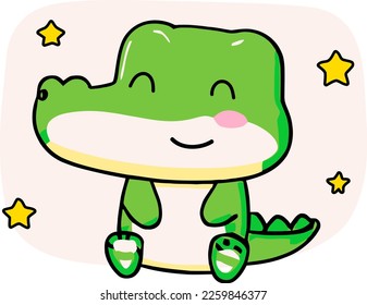  Cute crocodile with white background, Funny Alligator Predator Animal Character kawaii Cartoon Style Vector Illustration