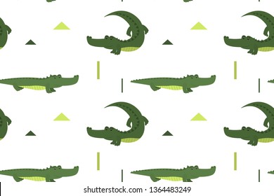 Cute Crocodiles Print. Alligator Characters Seamless Pattern, Childish Background.