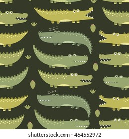 Cute crocodiles seamless pattern. Vector texture in childish style great for fabric and textile, wallpapers, web page backgrounds, cards and banners design