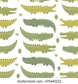 Cute crocodiles seamless pattern. Vector texture in childish style great for fabric and textile, wallpapers, web page backgrounds, cards and banners design