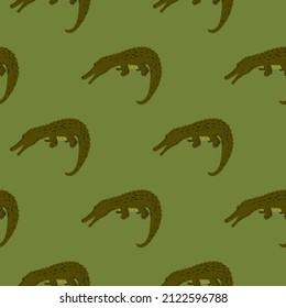 Cute crocodiles seamless pattern.Funny animals background. Repeated texture in doodle style for fabric, wrapping paper, wallpaper, tissue. Vector illustration.