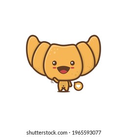 cute croissant cartoon character. bread mascot illustration