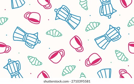Cute croissant and coffee pattern background vector design