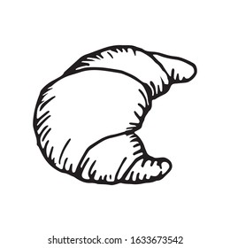 Cute croissant hand drawn vector doodle illustration. Black outlines Isolated on white background. Decorative element for cafe or restaurant menu design, food infographic and printed materials.