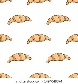 Cute Croissant Seamless Pattern With Doodle Style on White Background