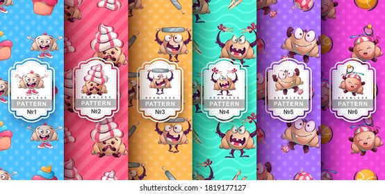 Cute croissant - set seamless pattern. Vector eps 10