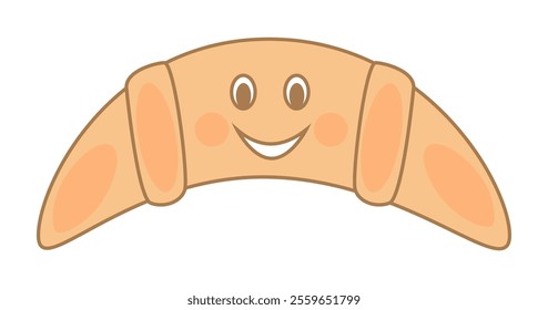 Cute croissant with a smiling face and cheerful expression