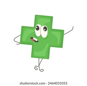 Cute cross geometric shape cartoon character feeling thoughtful isolated vector illustration