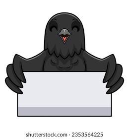 Cute crow bird cartoon holding blank sign