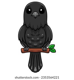 Cute crow bird cartoon on tree branch