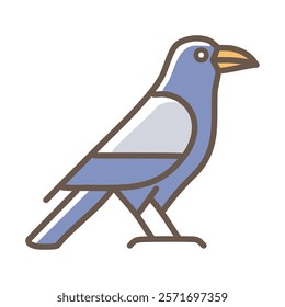 cute crow bird cartoon vector illustration graphic design in blue and yellow