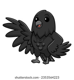 Cute crow bird cartoon waving hand