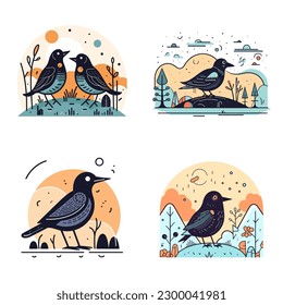 Cute Crow bird sticker set collection kawaii cartoon illustration