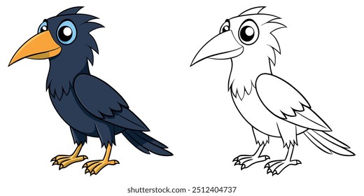 Cute Crow Cartoon Coloring Page For Kids