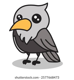 Cute Crow Doodle Illustration Cartoon Outline