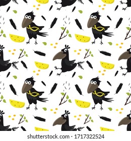 Cute crow seamless  pattern vector image