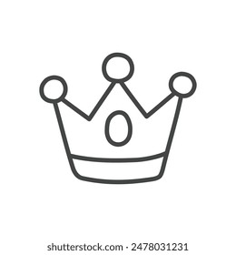 Cute crown icon. Hand drawn monochrome illustration of a a princess crown with gems isolated on a white background. Kawaii sticker. Vector 10 EPS.