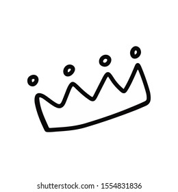 Cute Crown for the princess. Outline hand drawn vector sign element for Valentine's day design. Child coloring book, print, sticker, logo. Cartoon illustration. 