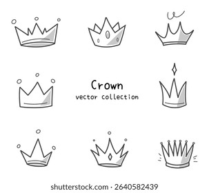 Cute crown vector illustration collection. Doodle of crowns in line art style collection set. For material, graphic element, decoration, design