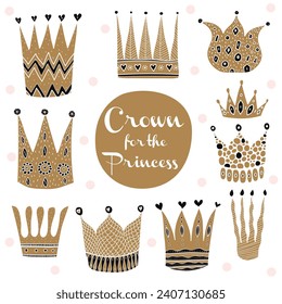 Cute Crowns seamless pattern .Baby and little princess design. 