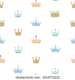 Cute crowns seamless vector pattern in pastel tones