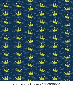 Cute crowns and wings seamless pattern. Sweet love poster, banner template. Illustration can be used as print for fabric, baby apparel, clothes, cards, packaging design. Colorful design textile print.