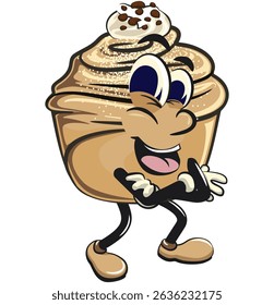 Cute cruffin cartoon mascot vector folding his arms calmly, funny dessert character illustration isolated, work of hand drawn