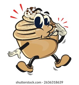 Cute cruffin cartoon mascot vector blowing the whistle, funny dessert character illustration isolated, work of hand drawn