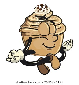 Cute cruffin cartoon mascot vector meditating, funny dessert character illustration isolated, work of hand drawn