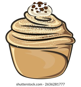 Cute cruffin cartoon vector, funny dessert illustration isolated, work of hand drawn