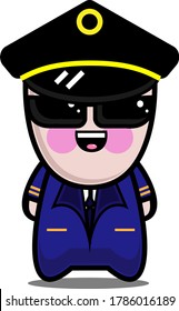 Cute Cruise Ship Navy Captain Wearing His Uniform And A Black Glasses Vector Character Illustration 