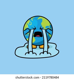 cute cry earth illustration vector icon design