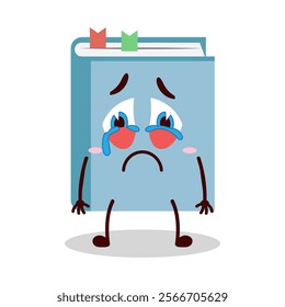 cute cry expression of blue book cartoon character
