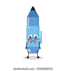 cute cry expression of blue pen cartoon character
