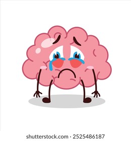Cute cry expression of brain cartoon character