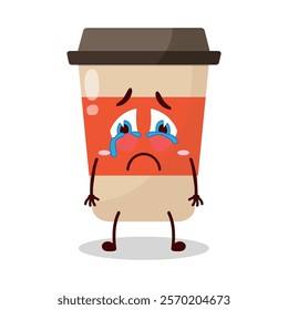 cute cry expression of coffee cup cartoon character
