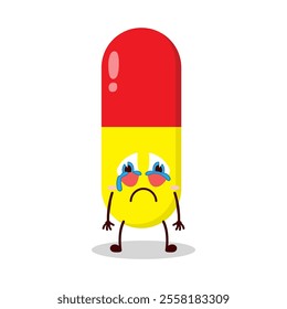 cute cry expression of drug capsule cartoon character
