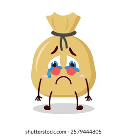 cute cry expression of money bag cartoon character
