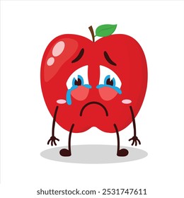 cute cry expression of red apple cartoon character