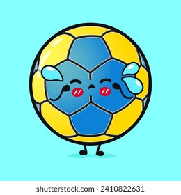 Rute weinen Handball Aufkleber Charakter. Vektorhandgezeichnete Cartoons kawaii Zeichentricksymbol. Einzeln auf blauem Hintergrund. Angrate cute Handball-Sticker-Zeichenkonzept