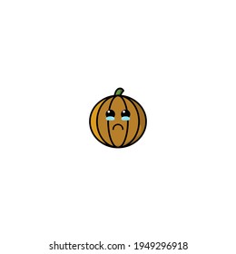 Cute Cry Pumpkin Cartoon Character Vector Illustration Design. Outline, Cute, Funny Style. Recomended For Children Book, Cover Book, And Other.